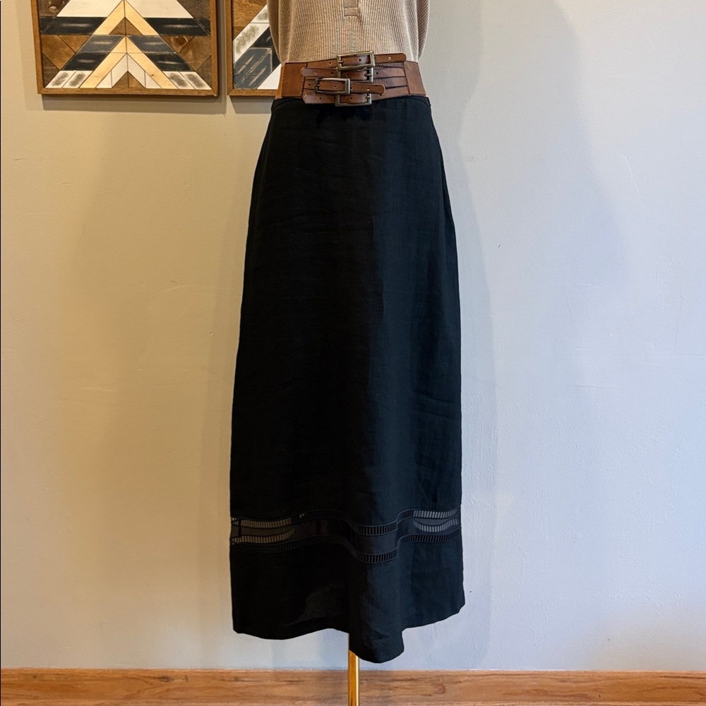 Ralph Lauren Collection Black Linen Maxi Skirt with Cutout Detail size 8 - Picture 2 of 14